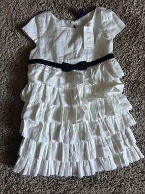 GAP White Ruffle Dress with Navy Bow Waist